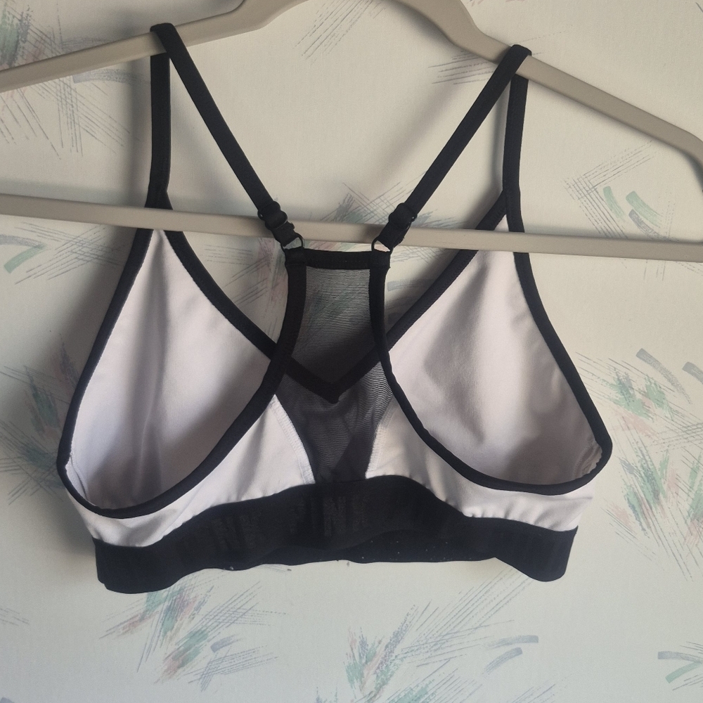 PINK Victoria's Secret White & Black Racerback Sports Bra - Picture 5 of 7